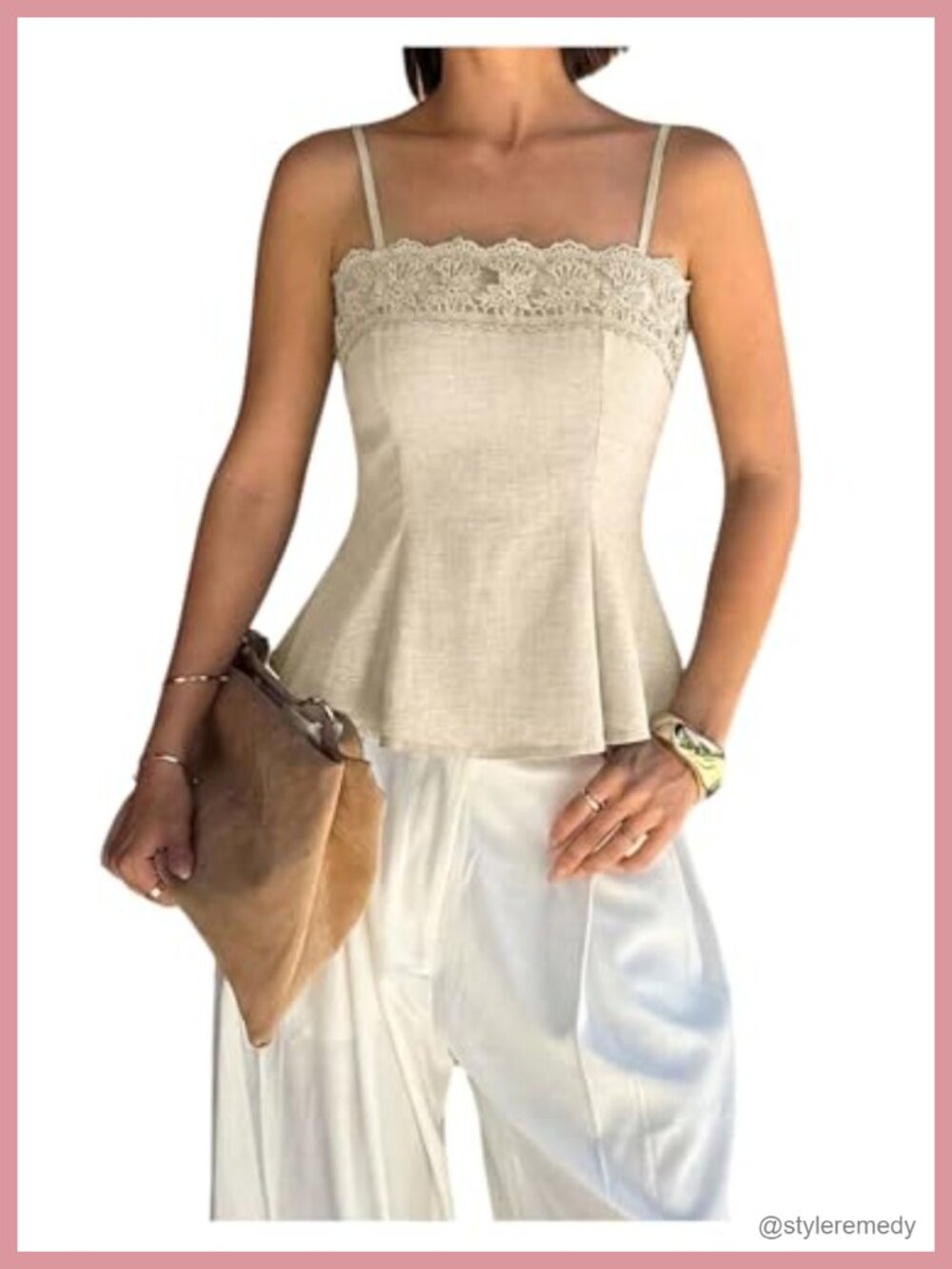 Floral Embroidered Peplum Cami Top Square Neck Spaghetti Strap Dressy